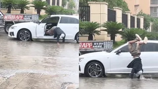 Man Walks On Hands To Save Shoes From Getting Dirty In Water; Internet Is Not Impressed | Viral Video